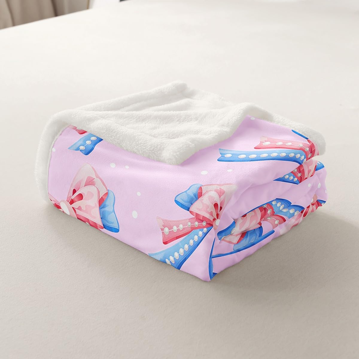 Amazon.com: Manfei Pink Blue Bows Throw Blanket Cute Bowknot Fuzzy